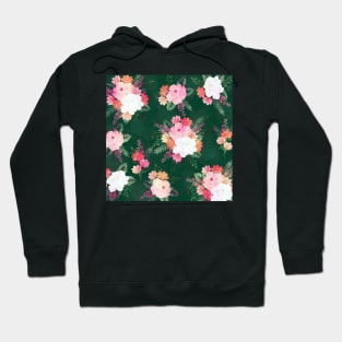 Pink Watercolor Flowers Green Design Hoodie